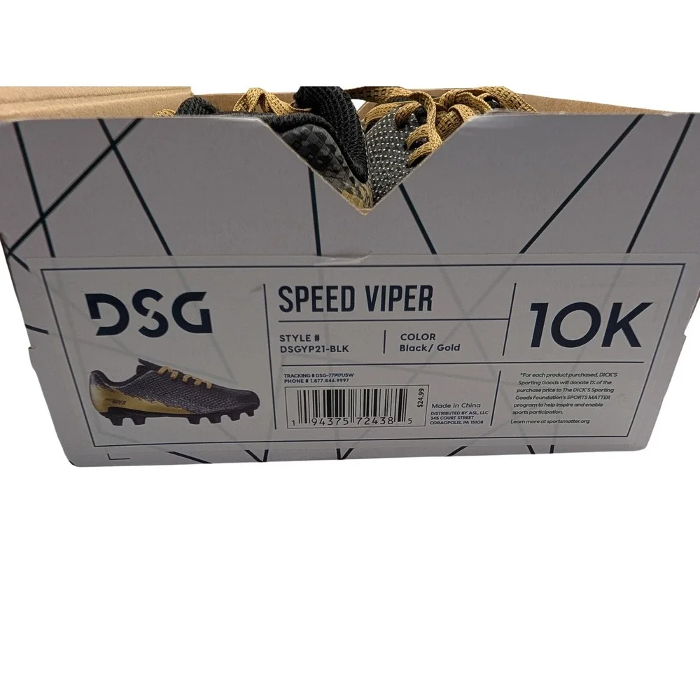 DSG Speed Viper Soccer Cleats Black‎ Gold DSGYP21-BLK - Size 10K